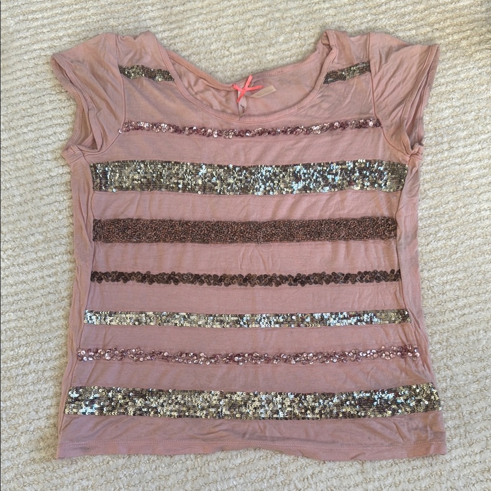 Next Pink Sequin Fitted T-Shirt